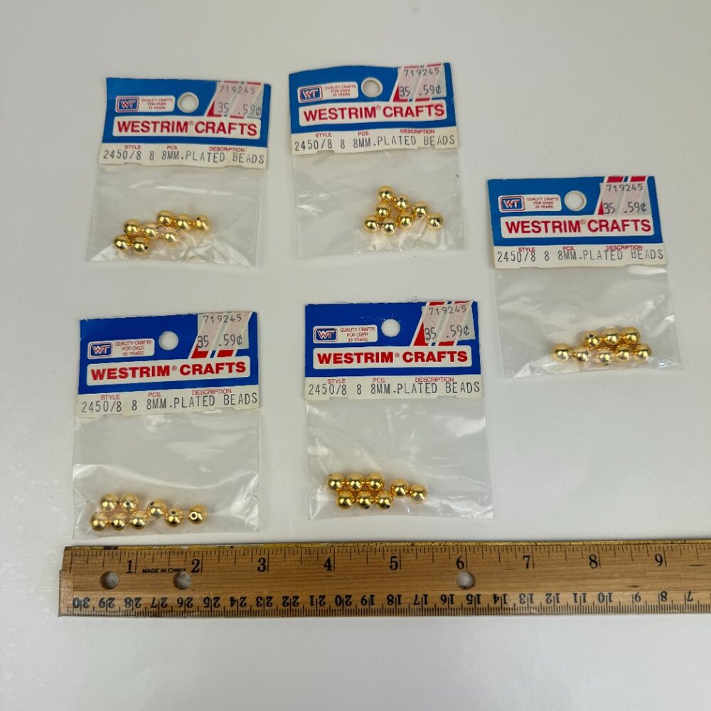5 Packs Vtg Westrim Crafts 8mm Plated Gold Colored‎ Beads Made in USA Prop READ